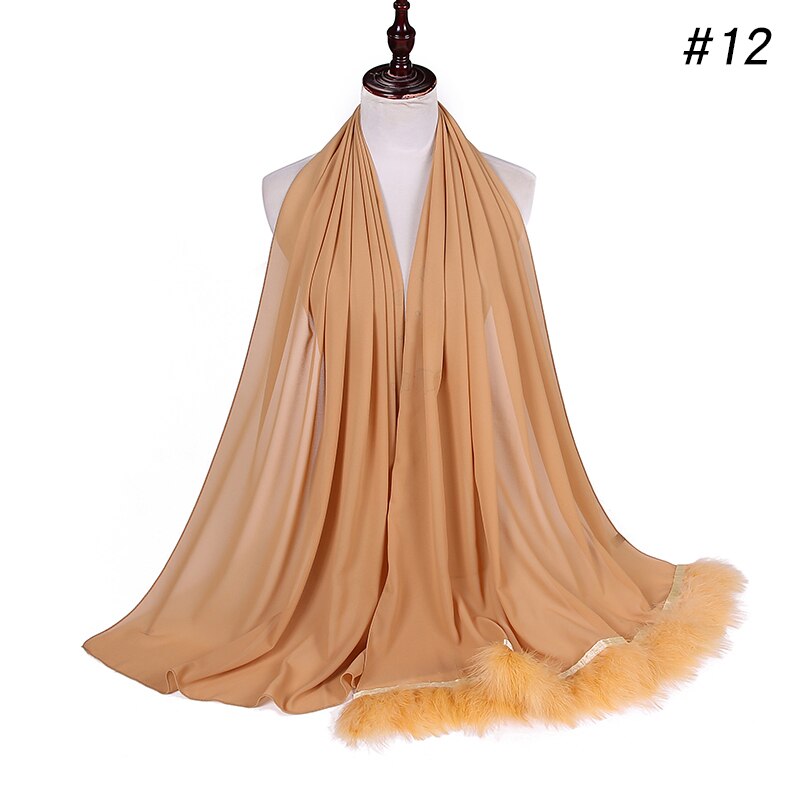 Veren chiffon sjaal hijab dons bubbelsjaal luxe populaire kwastjessjaals sjaal moslim sjaal 170 x 75cm: Kleur 12