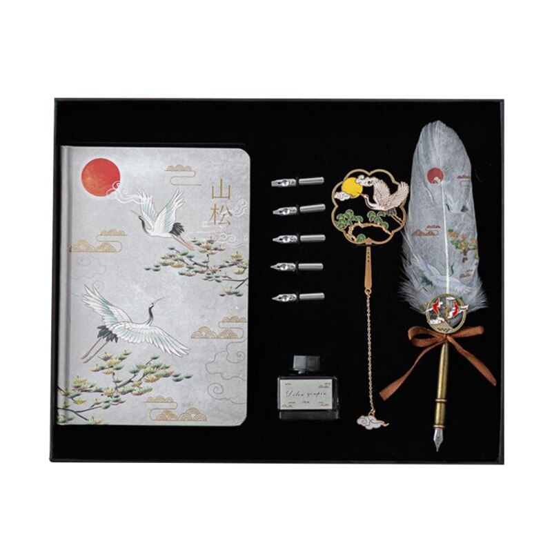 Stylo plume rétro, plume Antique, grue chinoise, peint, calligraphie, écriture, fournitures scolaires, papeterie,: C