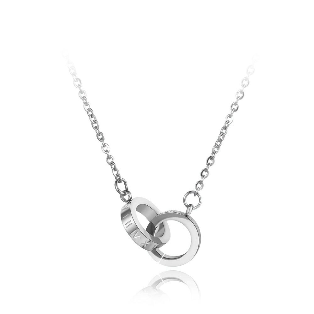 Lokaer Stainless Steel Double Circle Roman Numerals Pendant Necklaces Trendy Chokers Necklace For Women Valentine's Day N19003: Steel