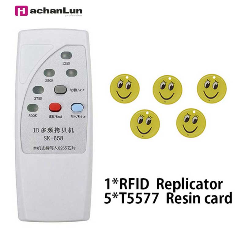 Handheld RFID duplicator 125/250/375 / 500Khz access control card reader / writer EM4305 / T5577 with indicator programmer: 658-5Epoxy card