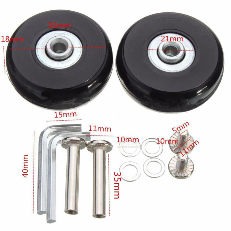 Black 2 Set Luggage Bag Parts Accessories Luggage Suitcase Replacement Wheels Repair OD 50mm Axles Deluxe