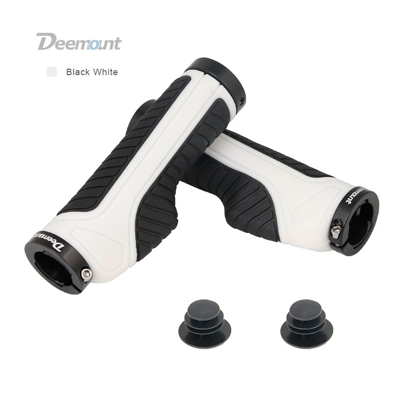 Deemount Bicycle Grips 2 Ends Fixed Lock Rings Gear Not-slip Shock Absorption Handlebar Rubber Grips Dual Color Casing: Black White