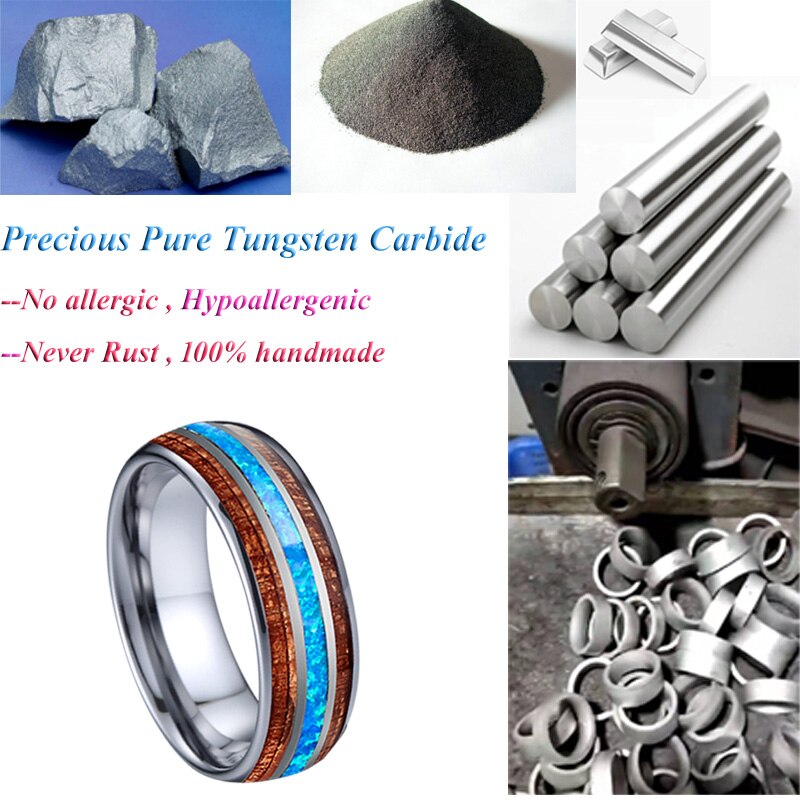 Liefdesallianties blauwe opaal wolfraamcarbide sieraden usa stijl 8mm carbide koa hout paar trouwringen voor mannen en vrouwen