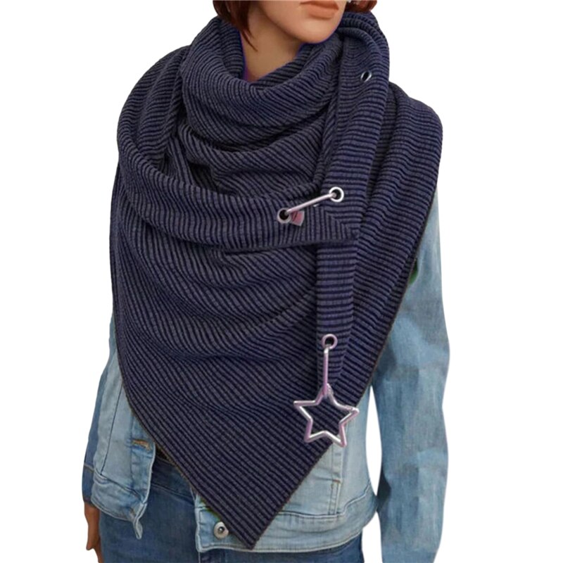 Dames sjaal dames warme wintersjaals met ster hanger zachte sjaals vrijetijds effen stippen print knoop zachte nekwikkel: Blauw