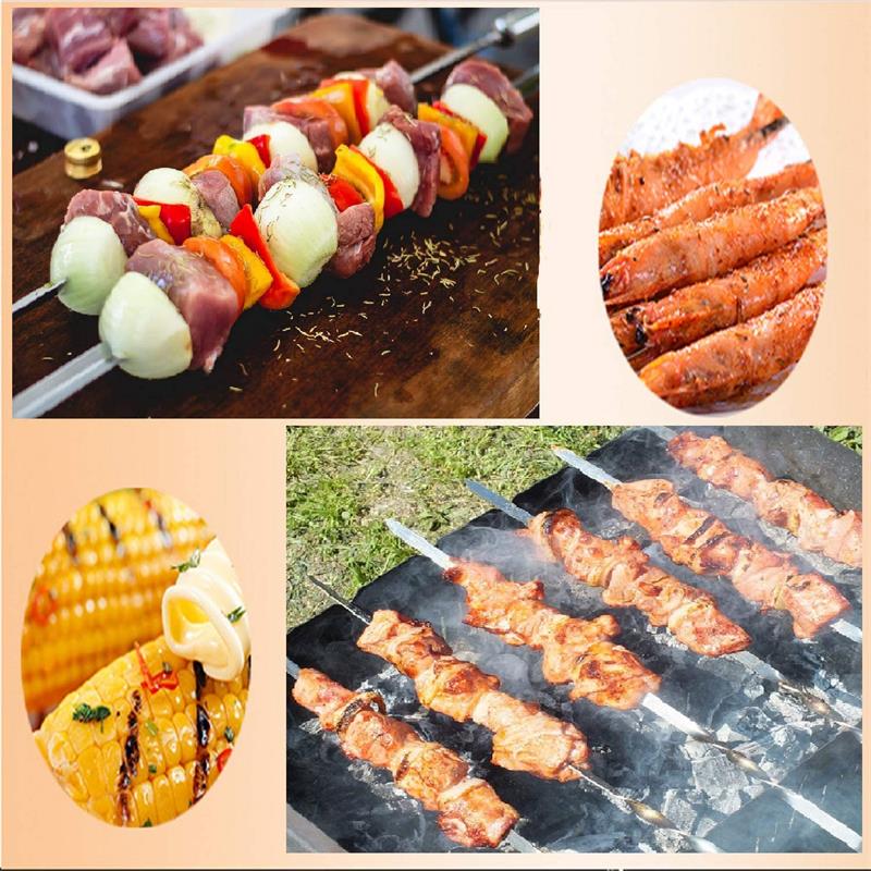Rostfritt stål grillspett bbq nålpinne bbq grillspett + förvaringsrör återanvändbara nålpinnar utomhus campingbbq-verktyg