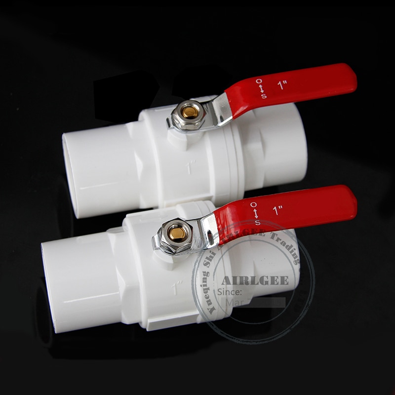 Válvula de bola de PVC antideslizante con mango rojo de 20/25/32/40/50/63/75mm de diámetro interno, extremos de 2 vías, válvula controladora de flujo de cierre de agua