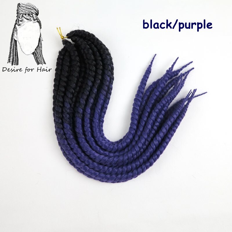 Désir de cheveux 1 paquet 120 grammes 12 brins synthétique havane torsion cheveux ombre deux tons 3 tons couleur crochet tresses extensions de cheveux: T1B/Violet