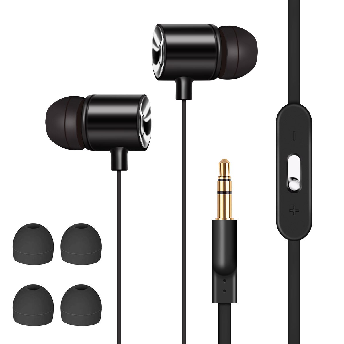 ExtraStar® Auriculares Blanco con micrófono, control de volumen, Adecuado para Teléfonos Móviles, Tabletas, MP3 y Otros Dispositivos de Audio de 3,5 mm, Negro sin micrófono
