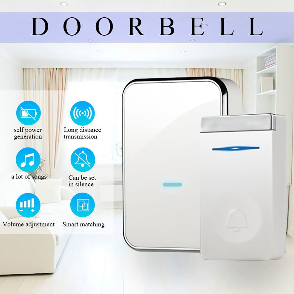 Self generation Wireless Doorbell, Waterproof Door Chime Kit Operating Over , 45 Melodies, CD Sound doorbell