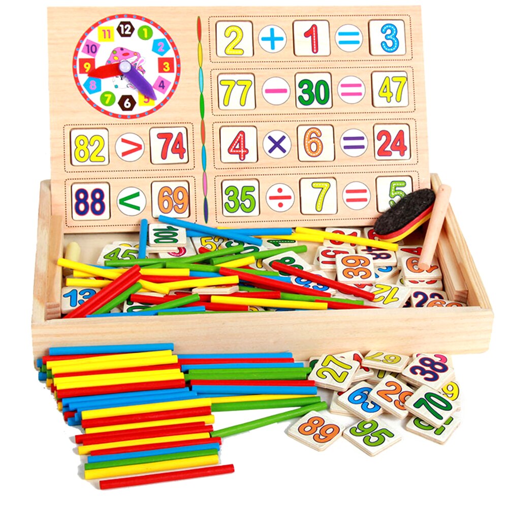 Kids Puzzles Wooden Maths Teaching Box Set Children Number Counting Math Toy Mathematics Sticker For Education Learning Toy