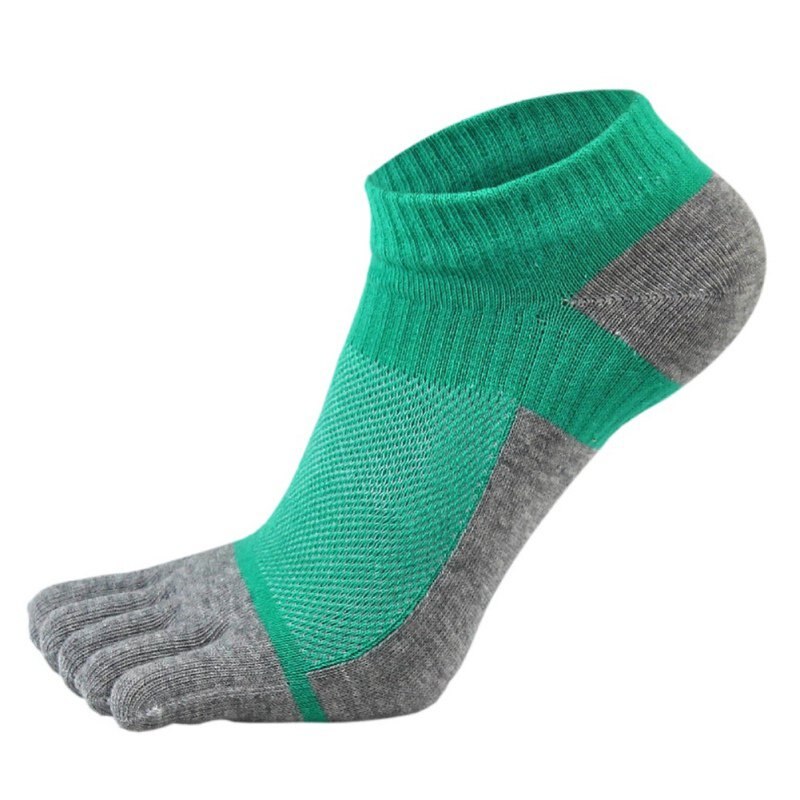 1 par sportssokker mænd kvinder komfortable tynde fem-finger sokker sektion kort splejsning mesh syning farve bomulds sokker: Grøn