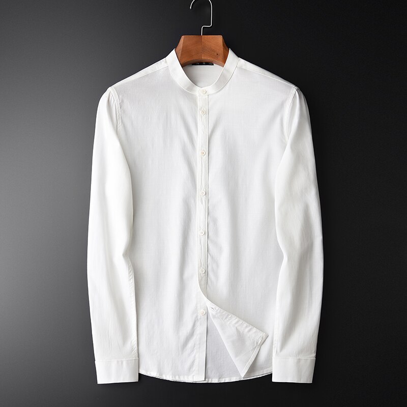 Staande kraag herenoverhemden luxe lyocell stof lente herenoverhemd lange mouw plus maat 4xl slim fit tencel heren overhemd