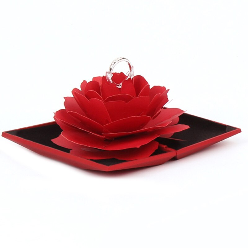 Rotating Rose Ring Box Folding Jewelry Storage Box Case for Proposal Wedding Engagement DTT88