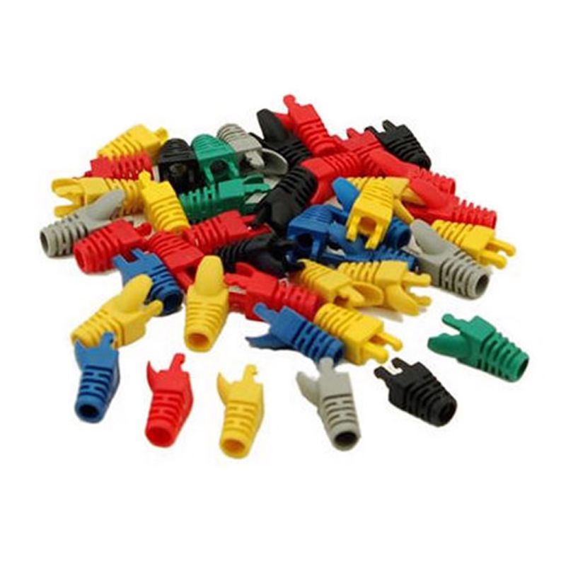 50 Uds herramienta de red RJ45 extremos de Cable conector de clavija cubierta botas tapa Cat5 Cat6 seguridad RJ45 conector chaqueta Cable adaptador O28 19