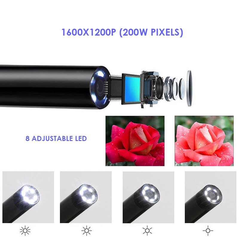 1200p hd wifi endoskop kamera vandtæt android usb softwire rigid hardwire borescope mini kamera 8mm til iphone android pc