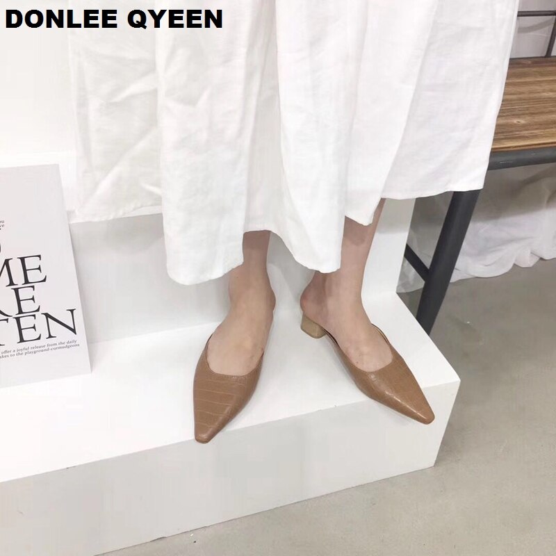 DONLEE QUEEN Women Low Heel Slippers Slip On Mules Pointed Toe Shallow Women Shoes Dress Shoes Female Chaussure Slippers