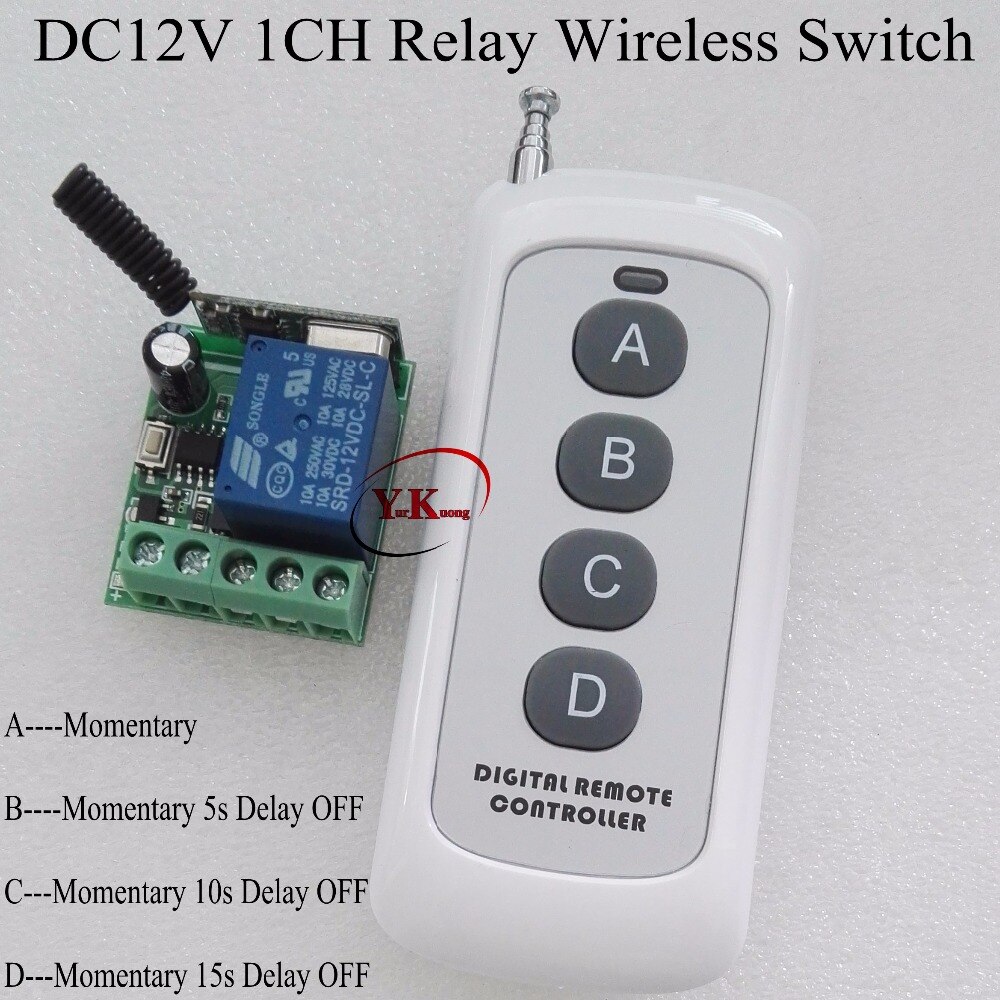 Timer Remote Switch DC12V Time Delay Ajustable RF Wireless Controller Power ON OFF Relay Contact Remote 5s 10s 15s time delay
