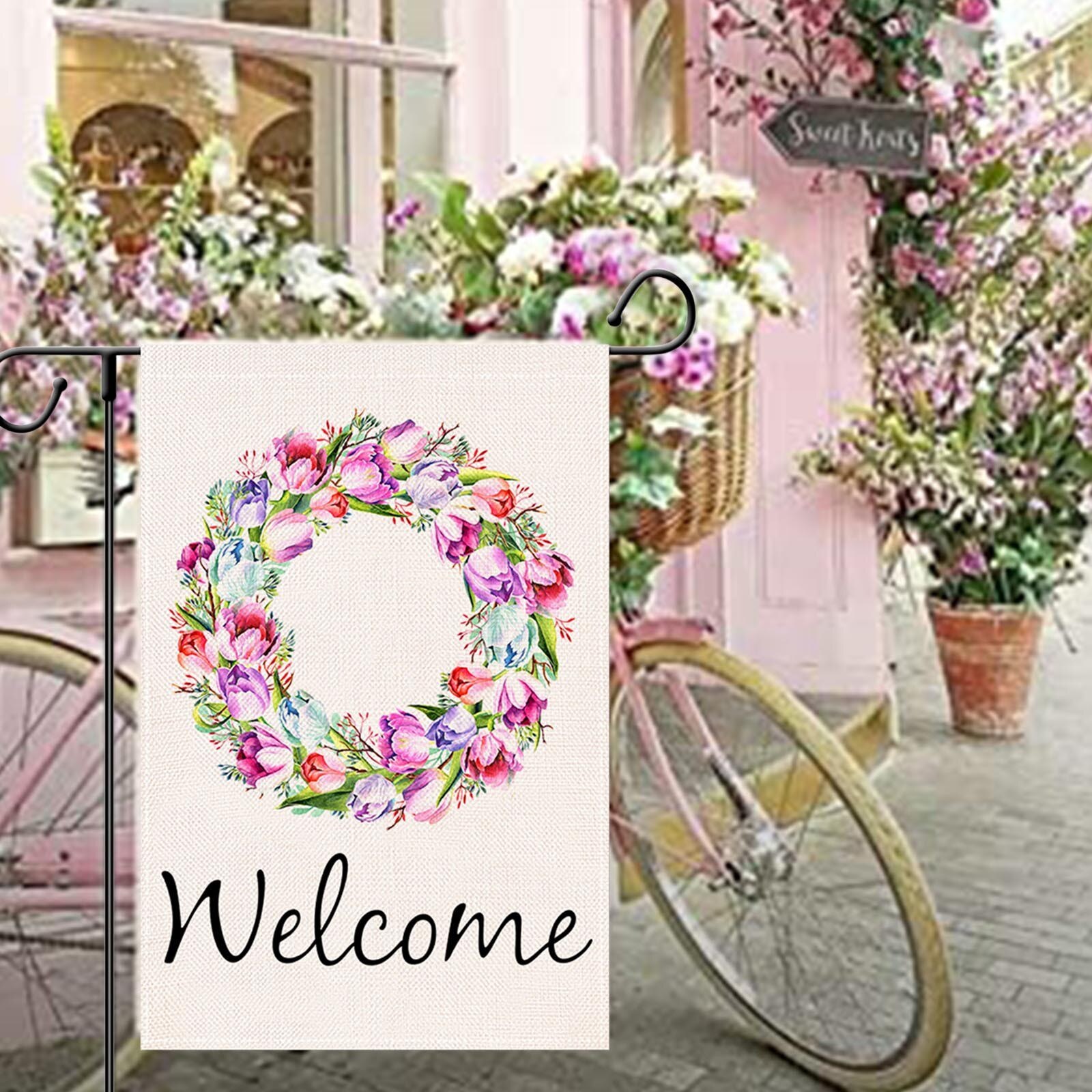 Spring Garden Flag Decorations Outdoor Banner,Farmhouse Yard Sign Garden Flag House Decor