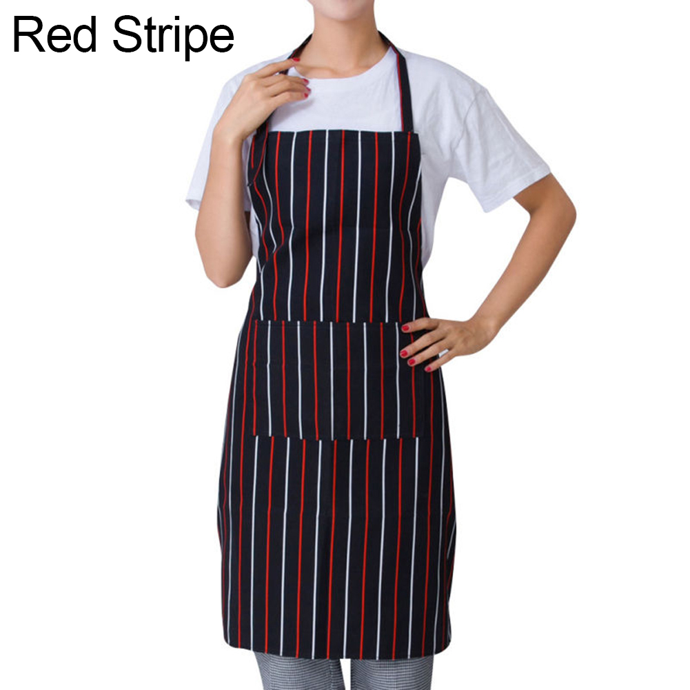70x57cm Keuken BBQ Gestreepte Plaid Lange Schorten voor Vrouw Taille Schort met Pocket Catering Chef Ober Schort barbecue Keuken Tool: Red Stripe