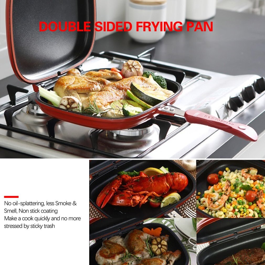 32CM Double Side Grill Frying Pan Non-Stick Barbecue Cooking Tool Home DIY Grill Pan Pancake Pan Rectangular Pancake Maker