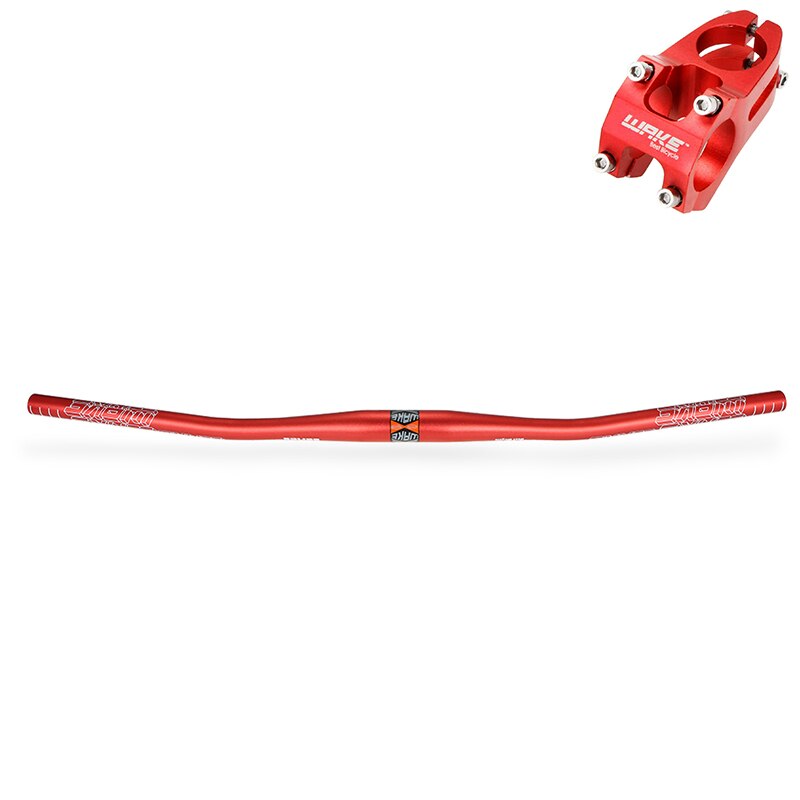 WAKE Ultralight Aluminum Alloy MTB Handlebar Mountain Bike Handle Bar Bicycle Cycling Flat Bar 780MM Anodized Handlebar: Red with Stem