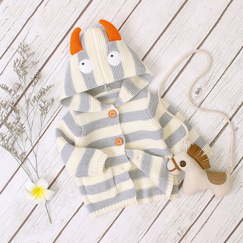 Cute Cartoon Infant Sweaters Baby Coat Hoodies Coat For Girl Striped Knitted Cardigan Jacket For Girls Baby Clothes For Newborn: 3M