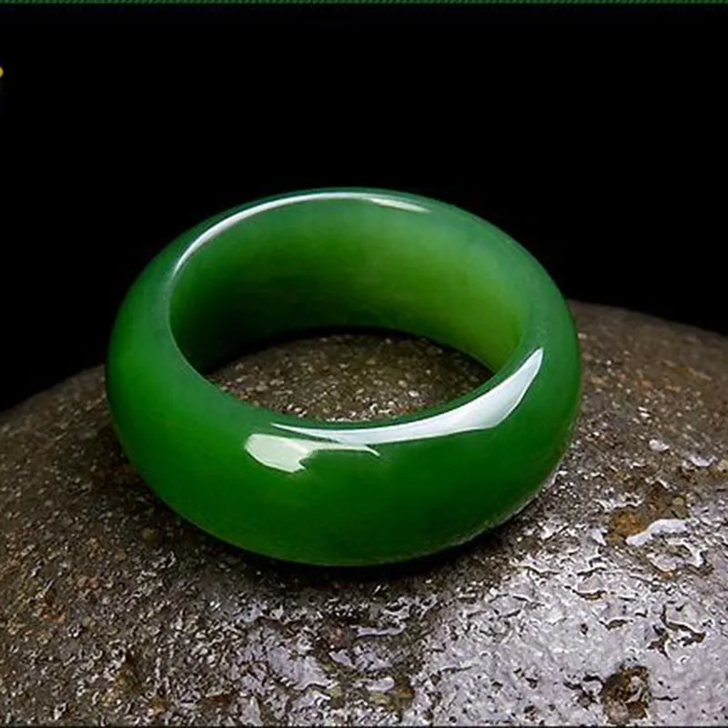 Naturlig grønn heti jade ring kinesisk jadeitt amulett sjarm smykker håndskåret håndverk for kvinner menn ringer: Hvit / 14