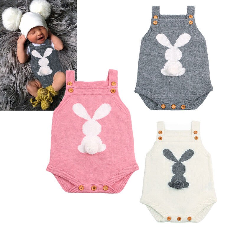 Leuke Bunny Peuter Kids Baby Meisje Jongen Breien Wol Mouwloze O-hals Overdekte Button Solid Konijn Cartoon Mooie Romper 3 Stijl