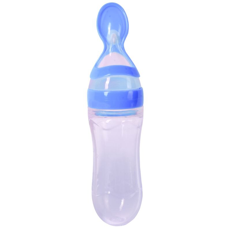 Spædbørns silikagelfoderflaske med ske kosttilskud ris kornflaske  s01: Blå