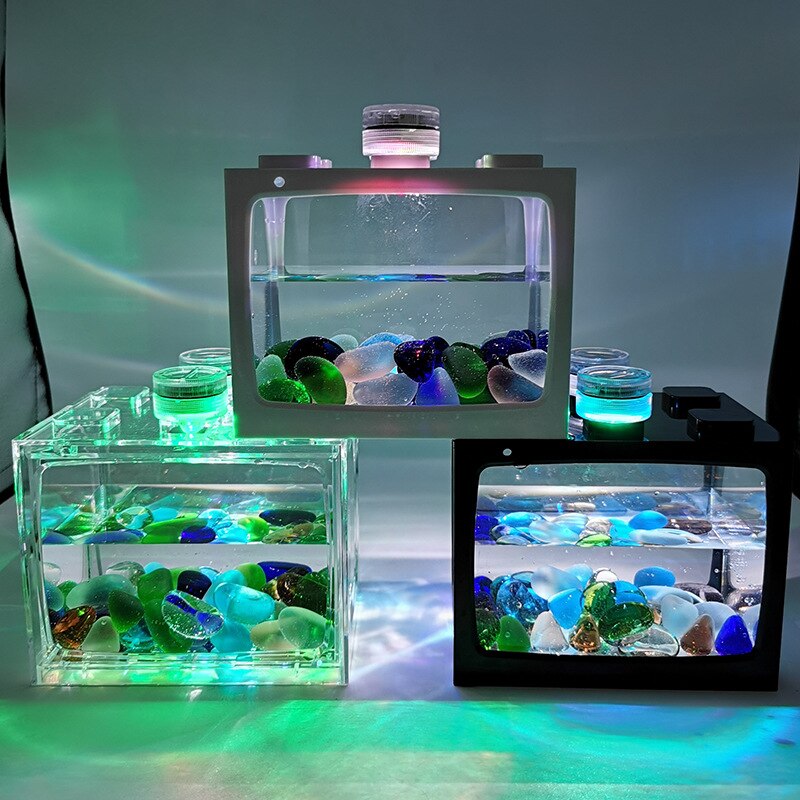 Small aquarium ecological tank micro landscape Mini Aquarium Tropical fish aquarium with LED light fish aquarium