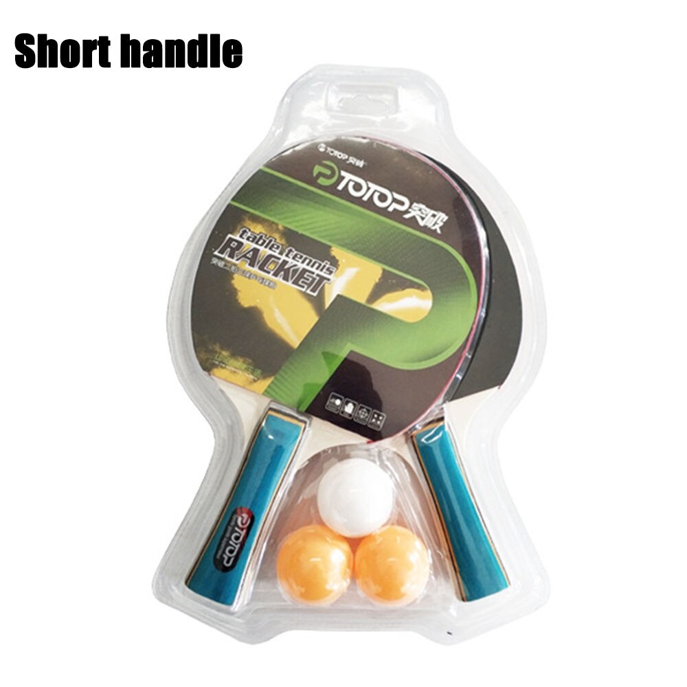 2pcs/lot Table Tennis Bat Racket Double Face Pimples In Long Short Handle Ping Pong Paddle Racket Set With 3 Balls: Short Handle