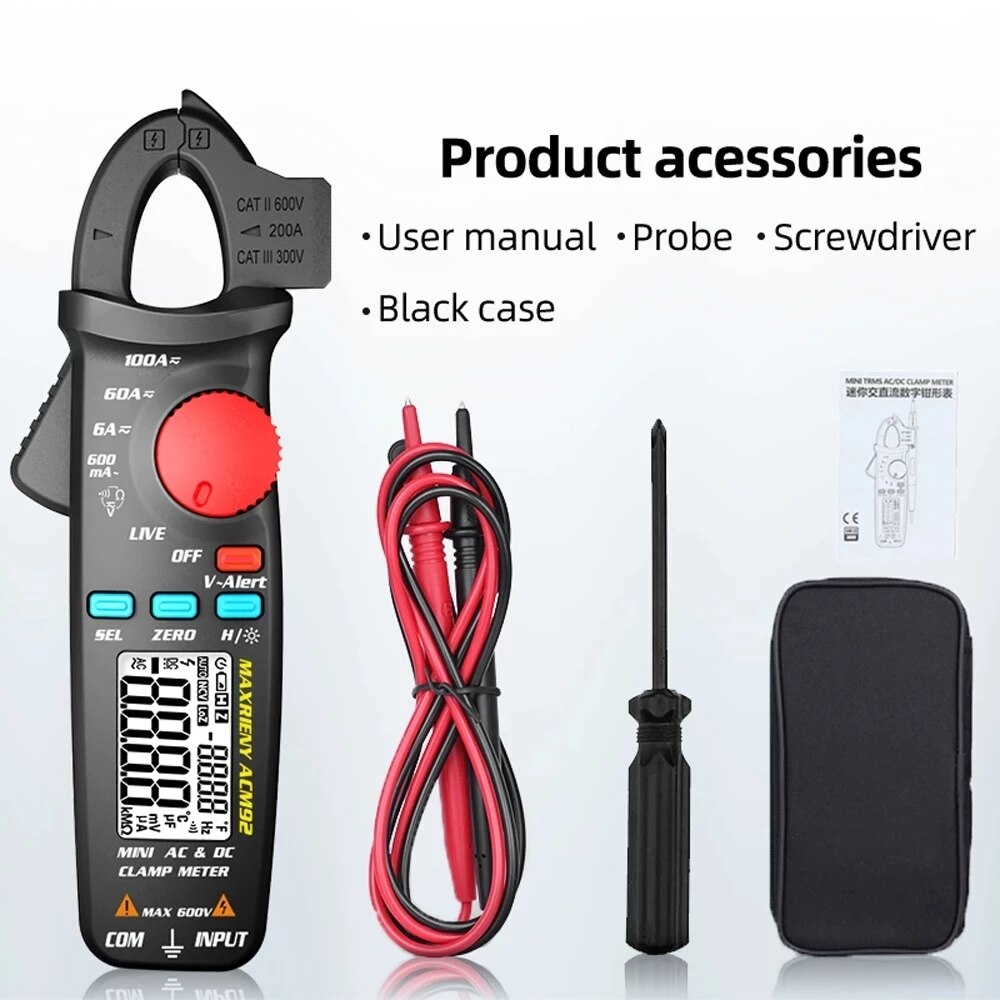 True RMS Clamp Meter 1mA Plier Ammeter Car Repair Digital Multimeter DC AC Current Volt Temp Capacitor Tester