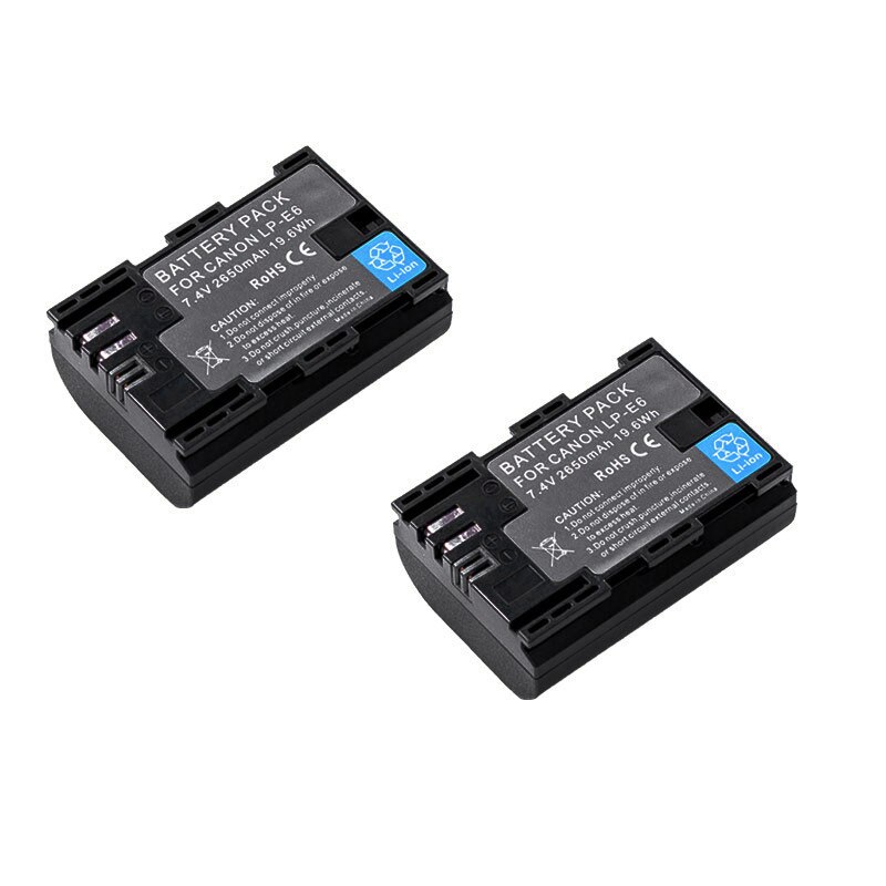 Lp -e6 lpe 6 lpe 6n kamera batteri 7.4v 2650 mah genopladelige li-ion batterier til canon eos 5d 6d 7d 60d 70d 80d mark ii mark iii: 2 batterier