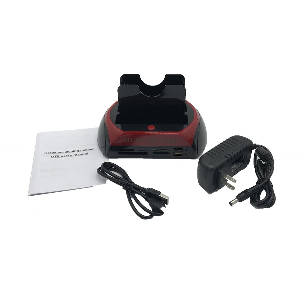 Estación de acoplamiento multifuncional HDD Dual USB 2,0 2,5/3,5 pulgadas IDE SATA caja externa de HDD caja de disco duro lector de tarjetas.