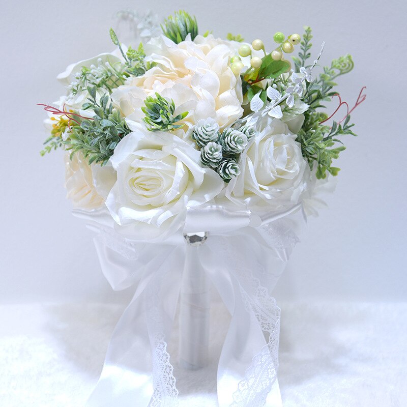 Zijde Rozen Bruidsboeket voor bruidsmeisjes Bruidsboeketten Wit Roze Kunstbloemen Mariage Levert Woondecoratie s163: Ivory
