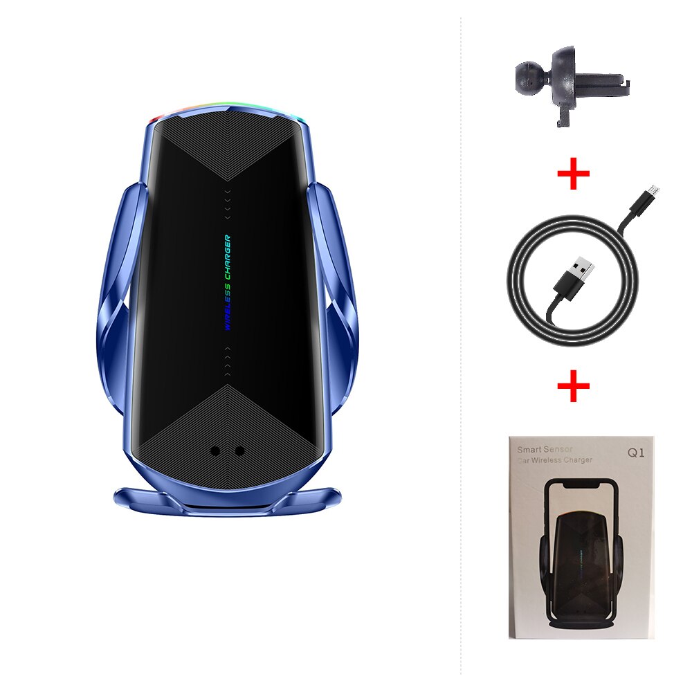 Qi Caricabatteria Da Auto Senza Fili 15W Automatica Morsetto Carica Rapida foriphone 11 pro forHuawei P40 pro Mate30 pro Sensore A Infrarossi supporto: Blue