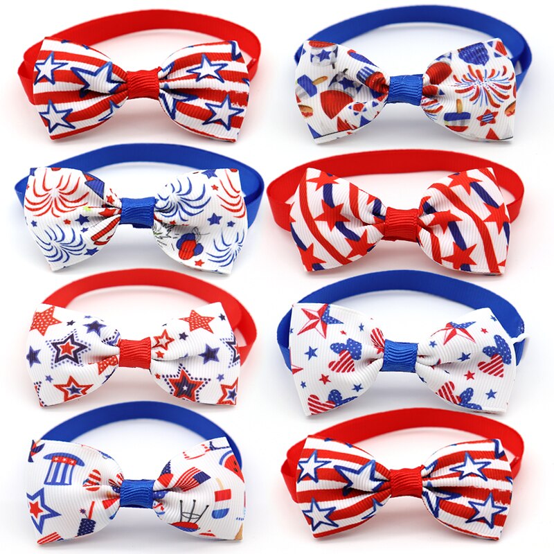Lot de 50 nœuds papillon pour chien, motif jour de l'indépendance, 4th juillet, rouge, blanc, bleu, accessoires de toilettage pour chiot, chat, chien, nœud papillon