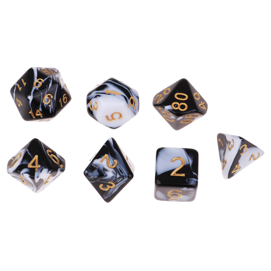 7PCS Polyhedral Dice 16mm for Party Games - Black White