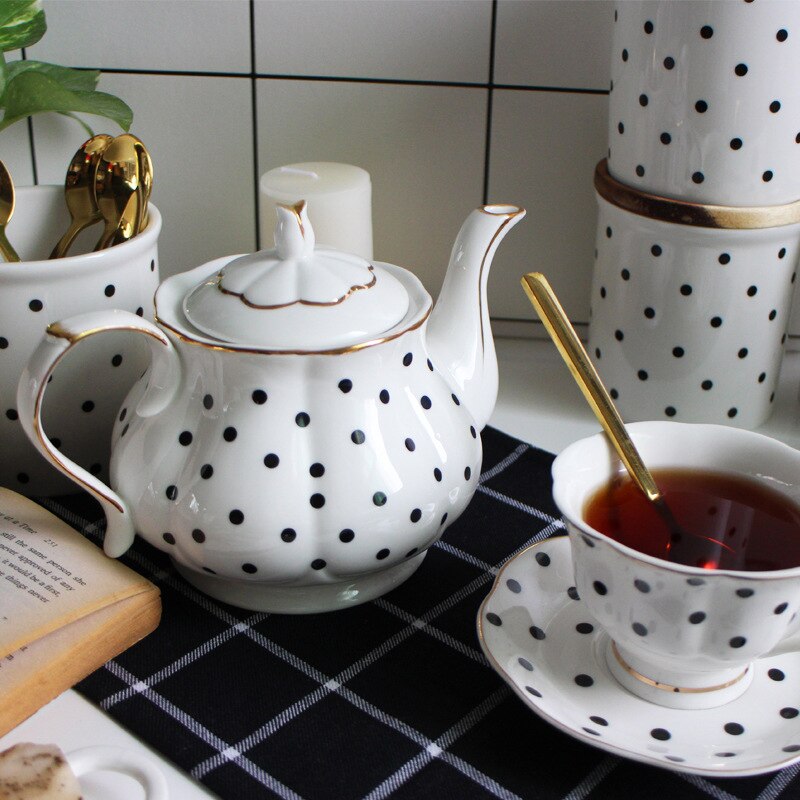 860ml engelsk eftermiddagste sæt tekande ben porcelæn bølgepunkt stribe håndmalet guldpotte kaffekande simpel kedel