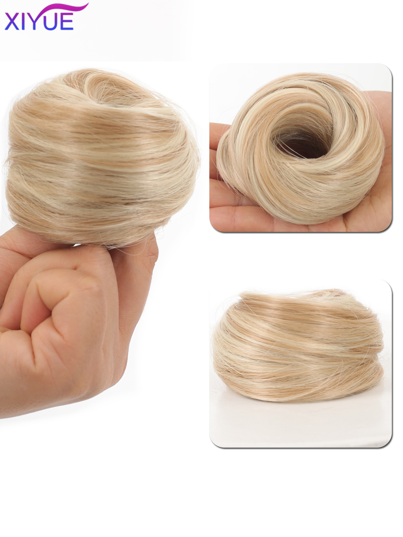 Synthetischer Haarknoten, gerader Chignon, elastisches Gummiband, künstliches Haar, zum Anklipsen auf der Haarschwanzverlängerung, Hochsteckfrisur, Haarteil, Pferdeschwanz: Natürliche Farbe