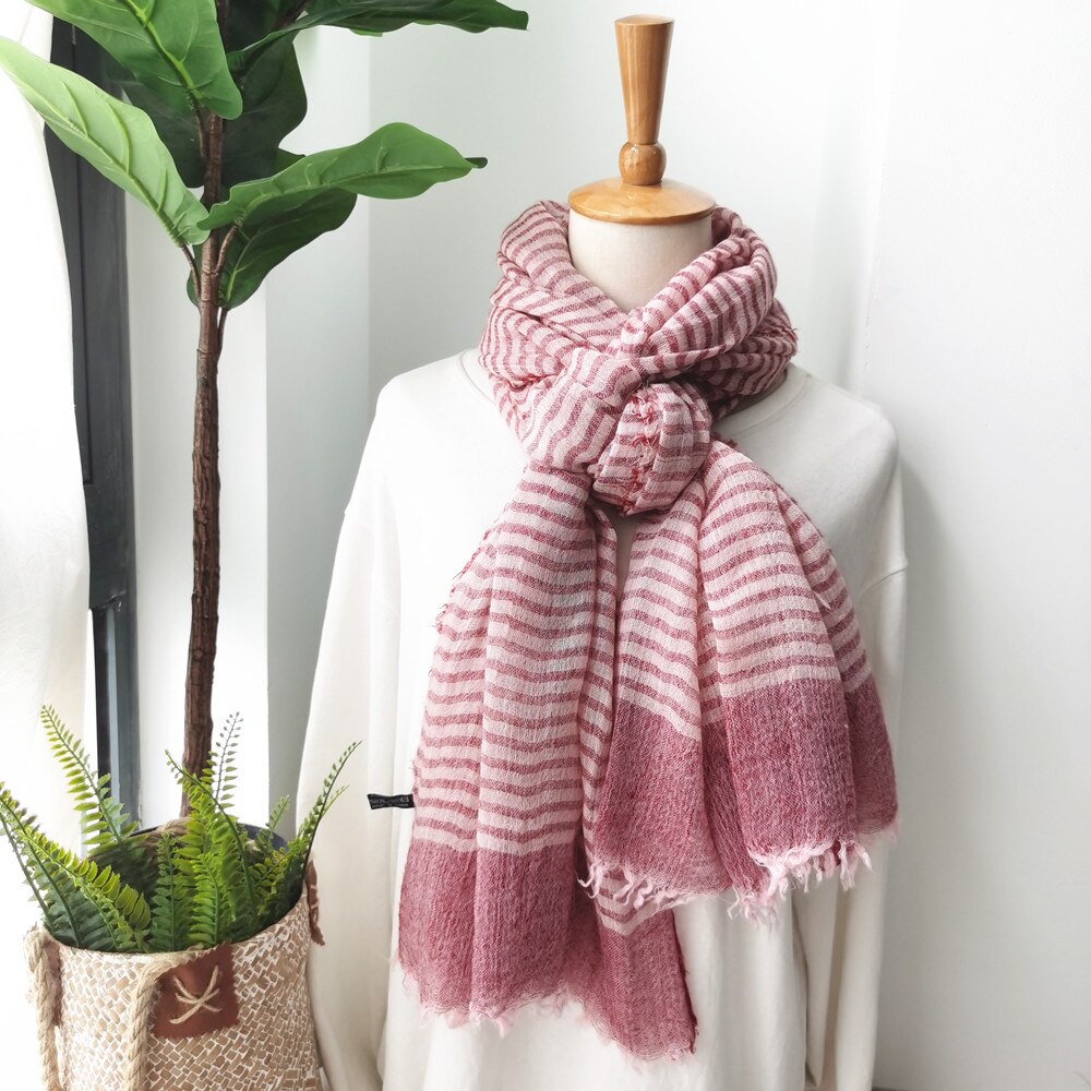 Neue Trendy Striped Frauen Schal Grau Solide Japanische Unisex Stil Baumwolle und Leinen Lange Schal Männer Schal