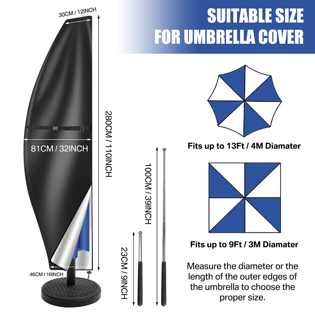 Patio Umbrella Cover Waterproof Umbrella Protective Cloth for 170-280CM Outdoor Umbrellas Market Parasol Covers with Push Rod: 280M