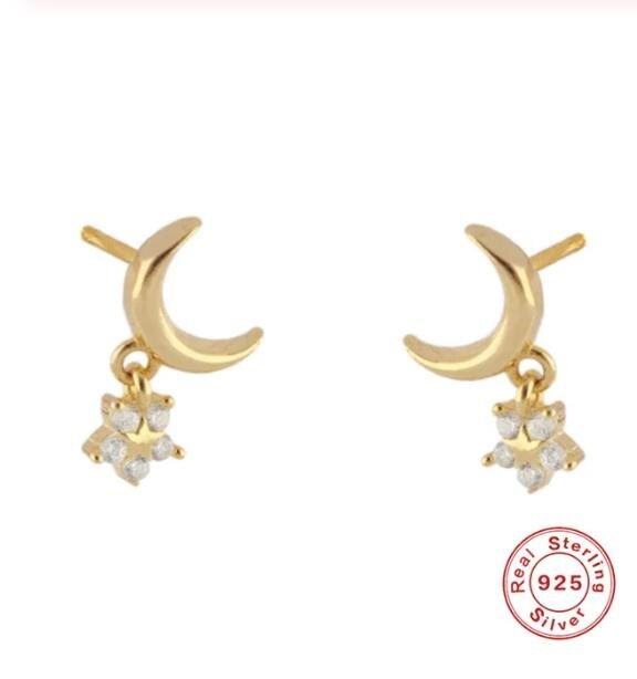 ROXI Neue Mond und Stern Ohrringe 925 Sterling Kristall Zirkon Kleine Stud Ohrringe für Frauen Brincos Delicate Koreanischen Ohrringe: HRTY-3