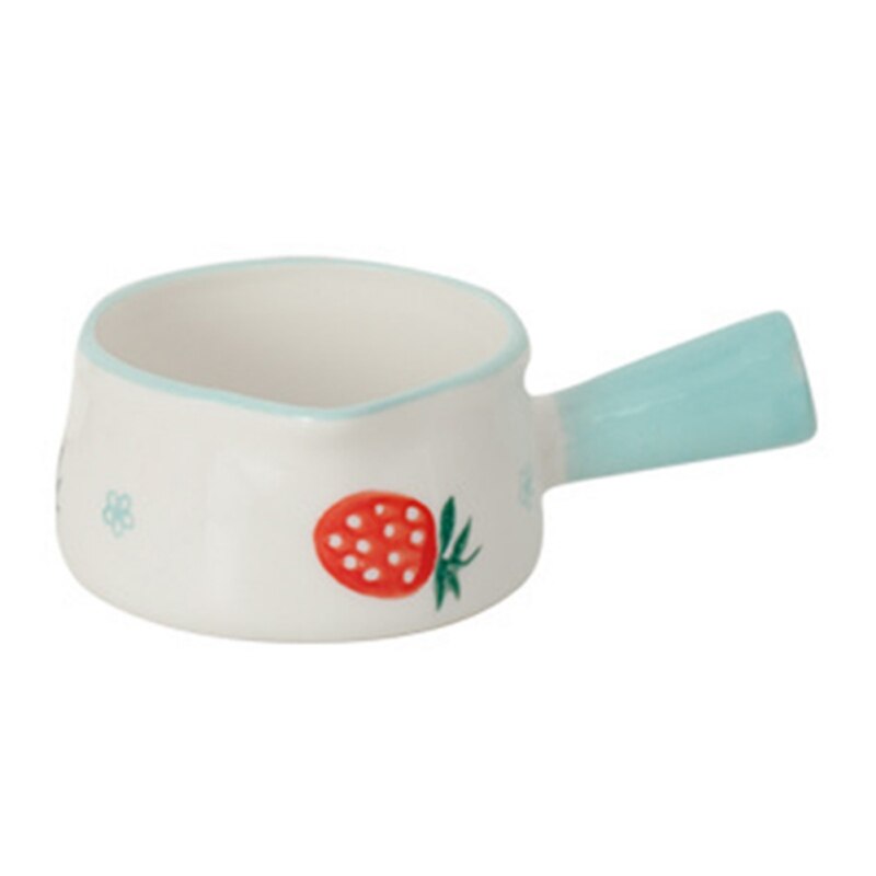 Recipiente cerámico para leche 50ML, cocina antiadherente, Mini olla para leche, utensilios de cocina, Cute jarra de leche de fresa con mango, platos de inmersión para ensalada: Blue