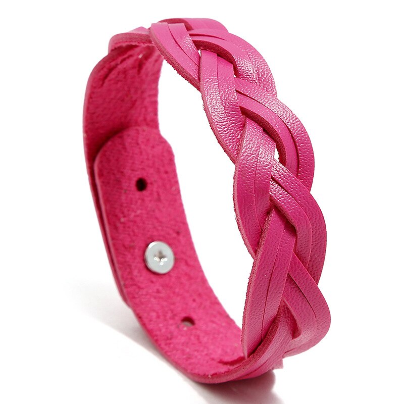 HXMENG-pulsera de cuero trenzado para niñas, brazalete de estilo coreano, versátil, sencillo: Rose Red