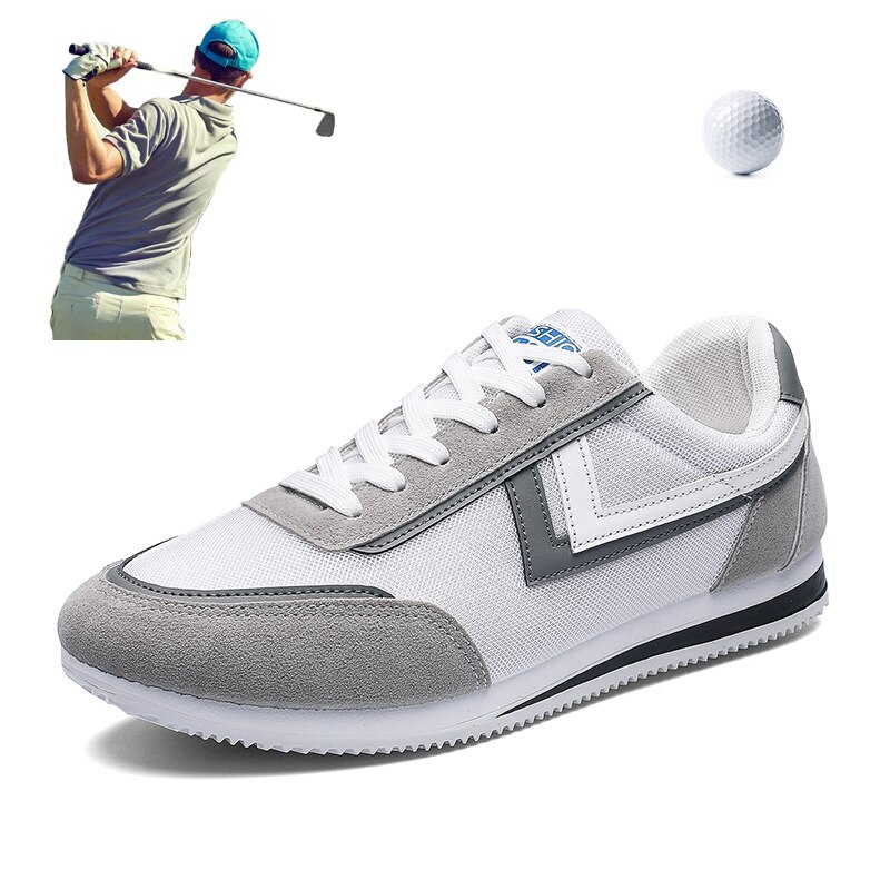 Breathable Mesh Sport Shoes Men Sneakers Ultra Light Golf Shoes Comfortable Athletics Golf Training Shoes Male Green White Shoe: Gray / 7