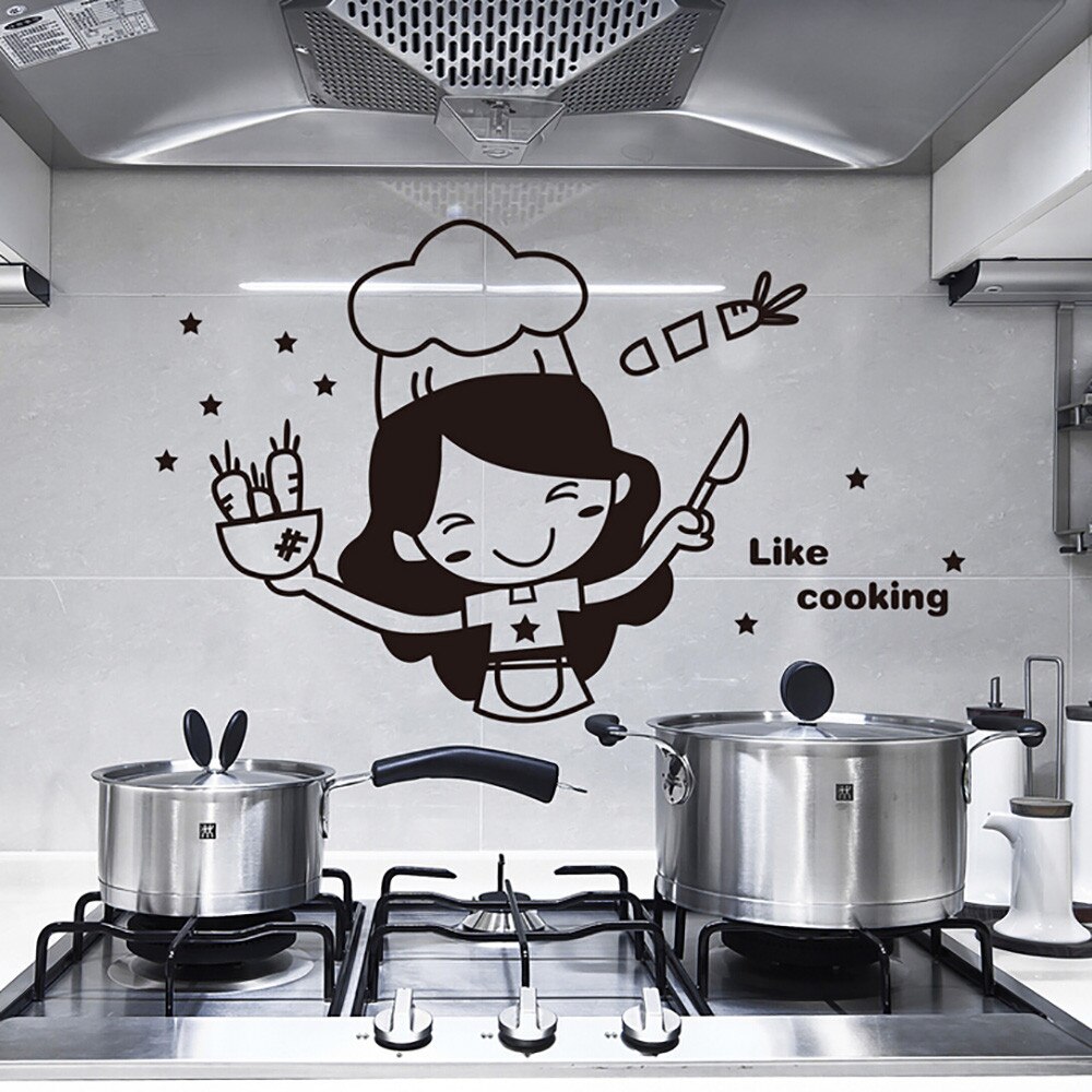 3D Cute Cook Wall Stickers Kitchen Living Room Ornaments Sticker Cute Wall Decal Home Decoration Cooking Time: A