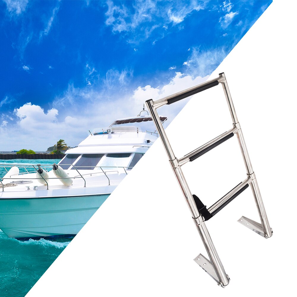 3 Steps Under Platform Boat Boarding Ladder Marine Yacht Stainless Steel Telescoping Swimming Pool Ladder Boat Accessories