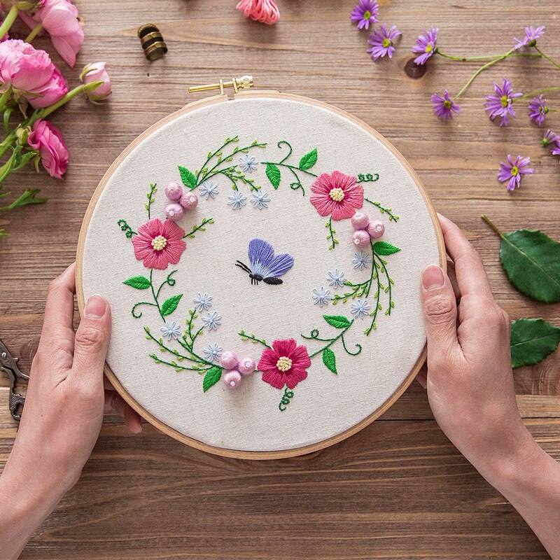 Blomstermønster nemt gør-det-selv-broderisæt til begyndere håndlavet håndarbejde korssting syning vægkunst maleri boligindretning