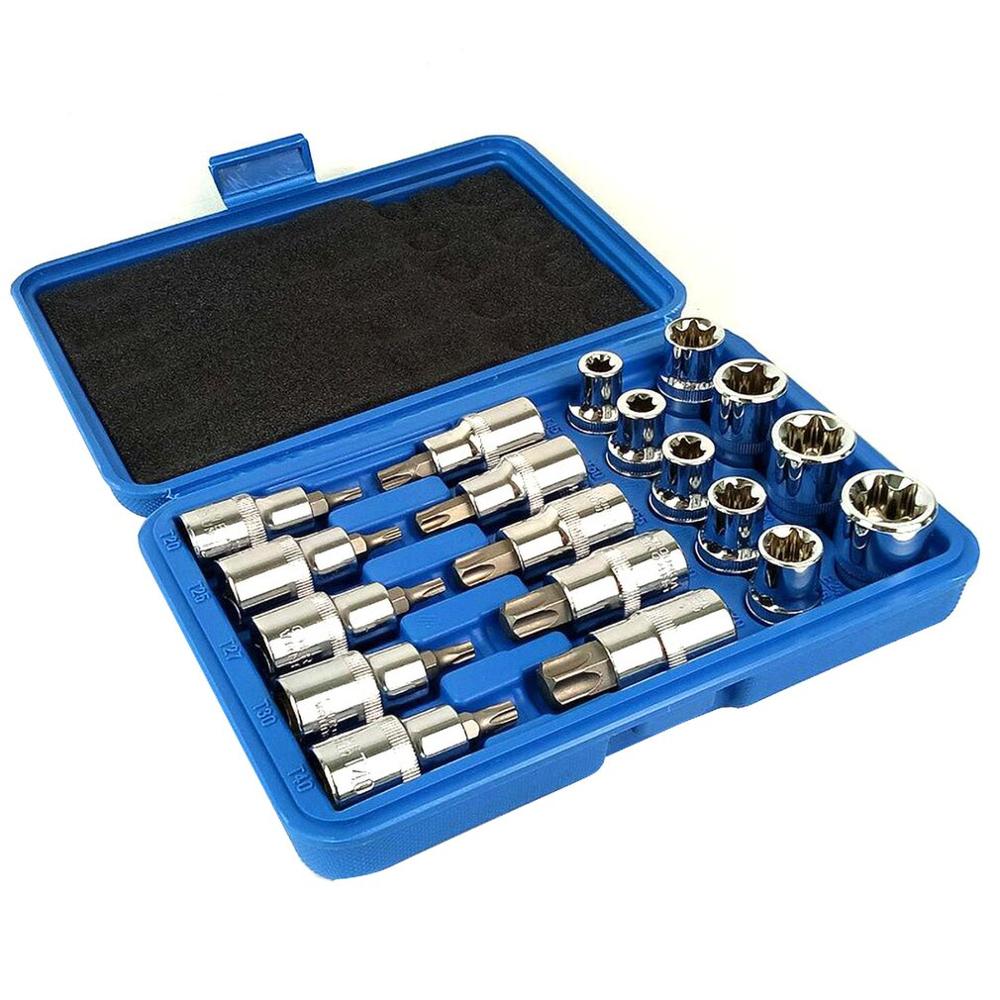 19pcs 1/2in Socket Set Drive Star Socket Bit Socket Set E10 - E24 Torx T20 - T70 Socket Pressure Batch Set Repair Tools